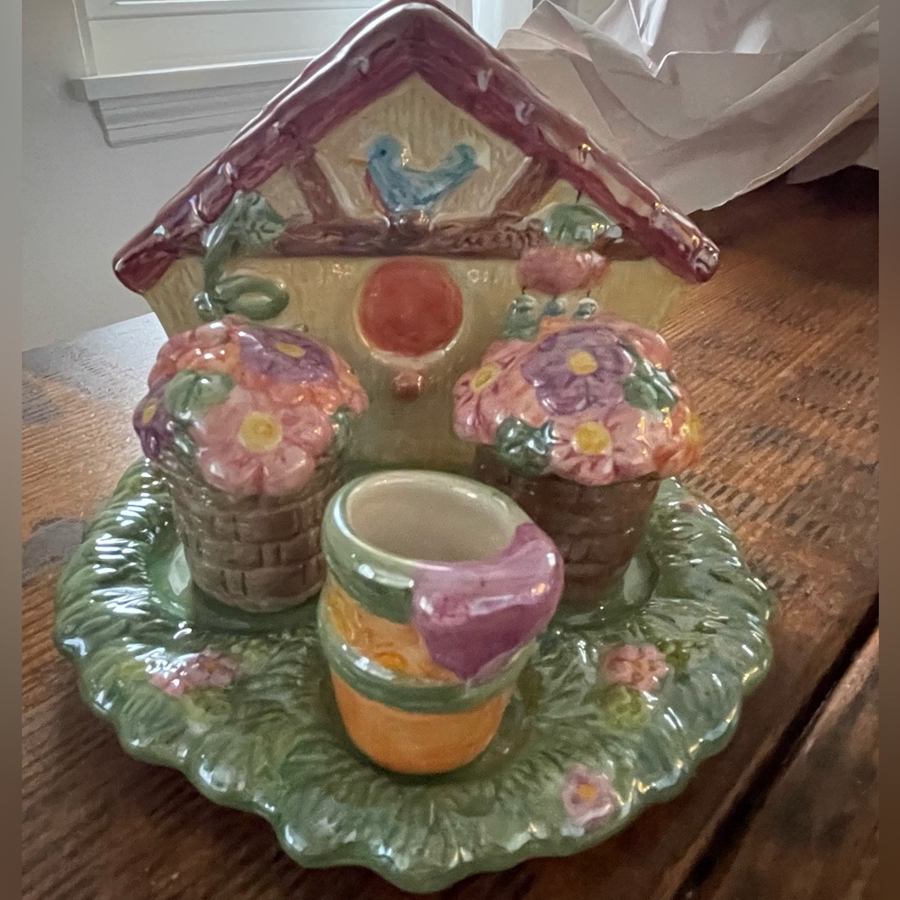 Spring Easter Napkin & Toothpick Holder & Salt & Pepper Shaker Bird & House
